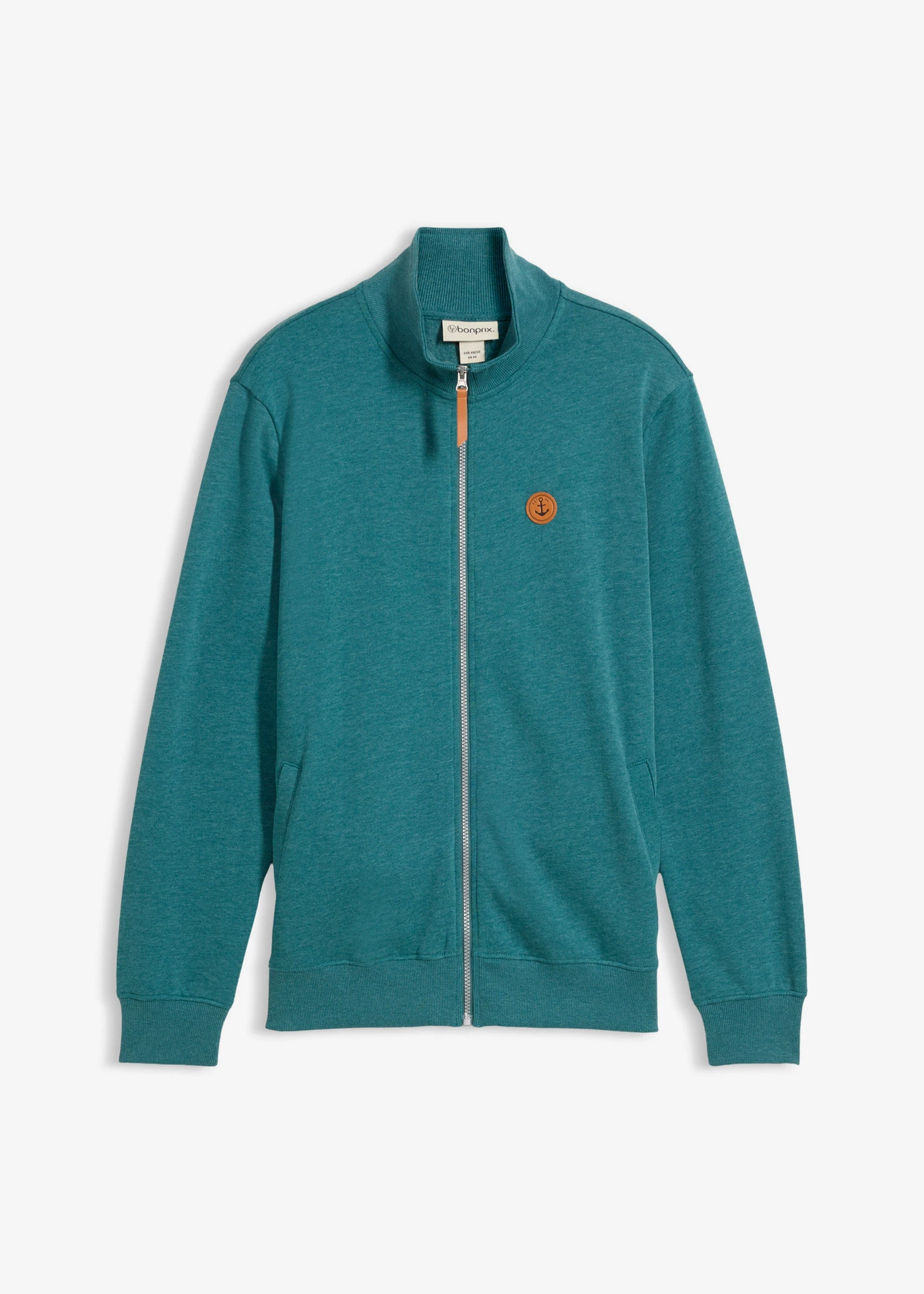 Sweatvest met opstaande kraag en imitatieleren details • petrol mêlee • bonprix online shop