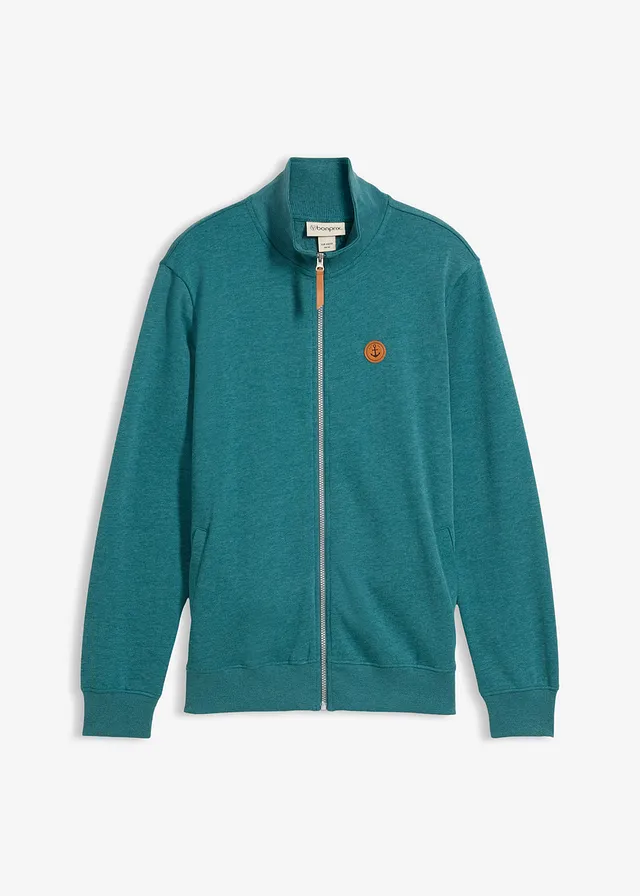 Sweatvest met opstaande kraag en imitatieleren details • petrol mêlee • bonprix online shop