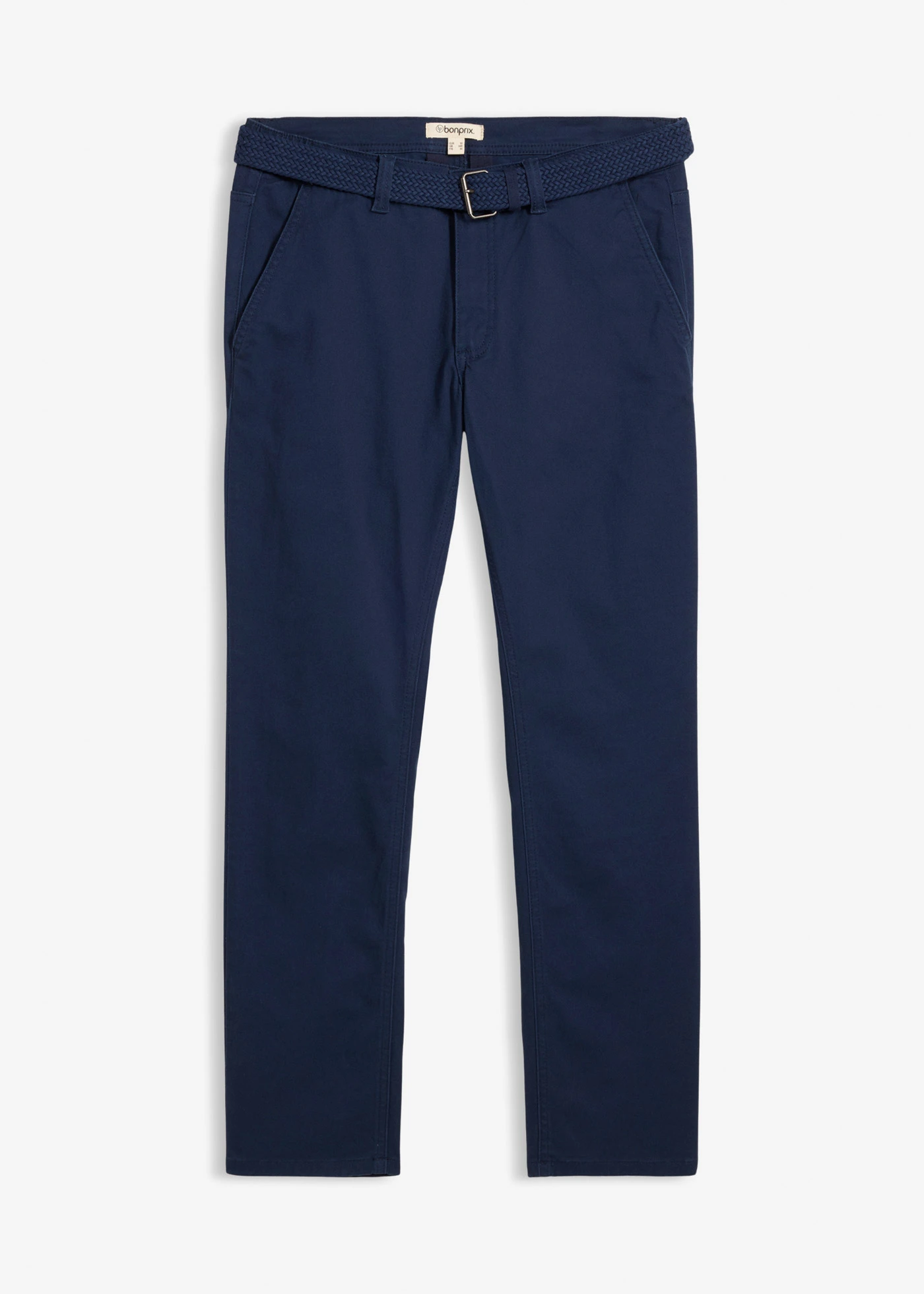 Regular Fit chino sztreccsnadrág kényelmes derékpánttal és övvel, Straight • sötétkék • bonprix áruház