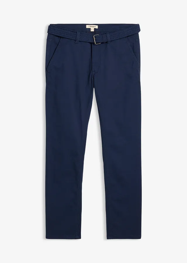 Pantalon chino extensible regular avec taille élastique et ceinture, droit