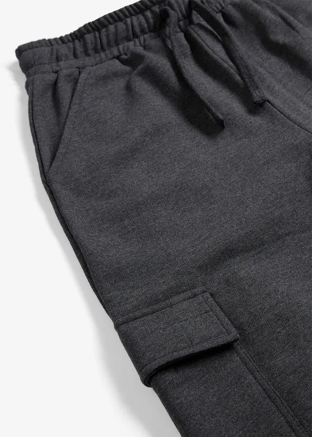 Joggingbroek met cargozakken, Kleur: antraciet gemêleerd
