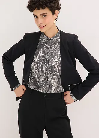 Bluză din șifon cu volane • negru-alb perlat cu imprimeu șarpe • magazin bonprix