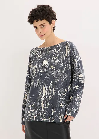 Trui met vleermuismouwen met slangenprint, Kleur: leisteengrijs-parelwit slangenprint