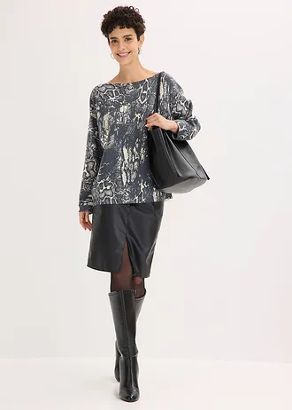 Trui met vleermuismouwen met slangenprint • leisteengrijs-parelwit slangenprint • bonprix online shop