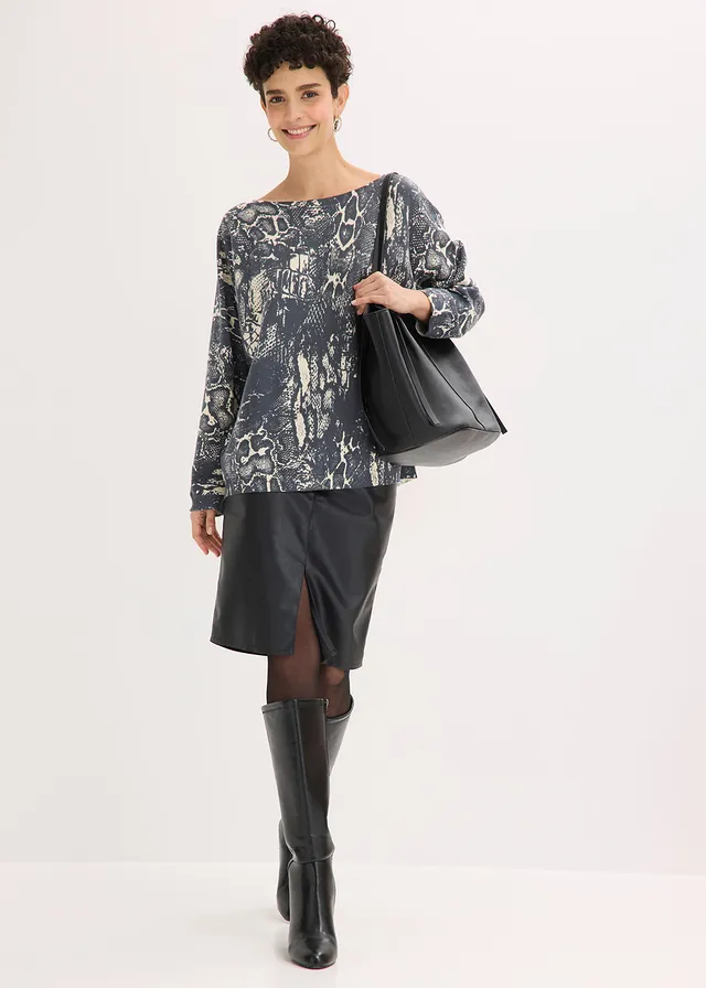 Trui met vleermuismouwen met slangenprint • leisteengrijs-parelwit slangenprint • bonprix online shop