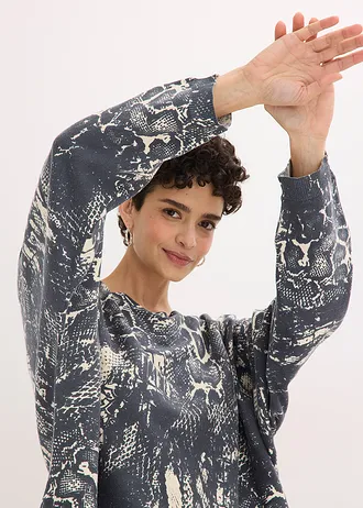 Pull manches chauve-souris à imprimé python • gris ardoise-blanc nacré python • Boutique bonprix