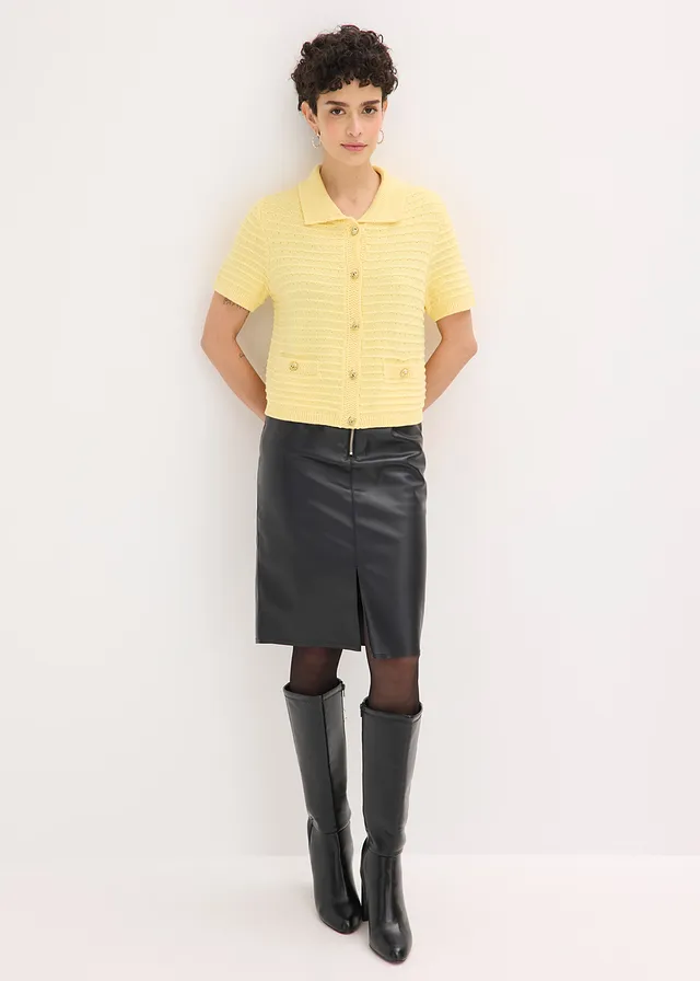 Gilet en maille à boutons décoratifs, Couleur: jaune clair