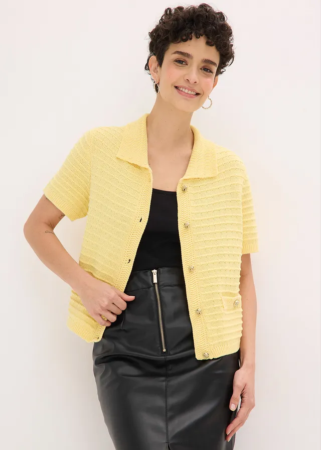 Gilet en maille à boutons décoratifs • jaune clair • product-page.page-title-suffix