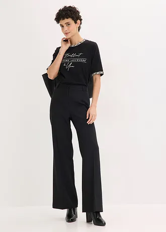 T-shirt en coton avec liseré perlé • noir imprimé • Boutique bonprix