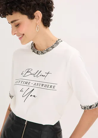 Shirt van biologisch katoen met applicatiezoom • wolwit gedessineerd • bonprix online shop