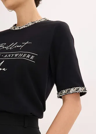 Shirt van biologisch katoen met applicatiezoom • zwart gedessineerd • bonprix online shop