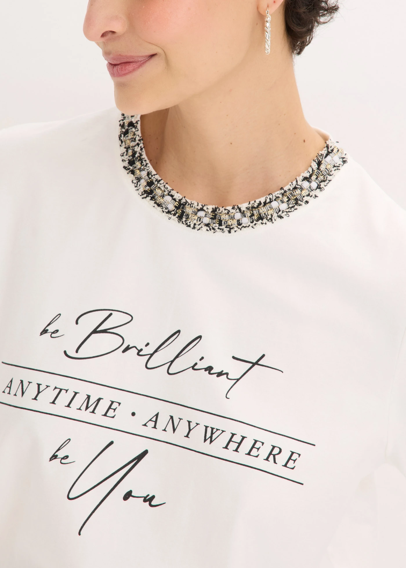 Shirt van biologisch katoen met applicatiezoom • wolwit gedessineerd • bonprix online shop