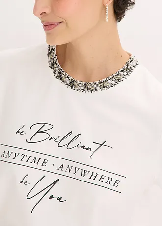 T-shirt en coton avec liseré perlé • écru imprimé • Boutique bonprix