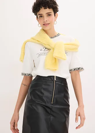 T-shirt en coton avec liseré perlé • écru imprimé • Boutique bonprix