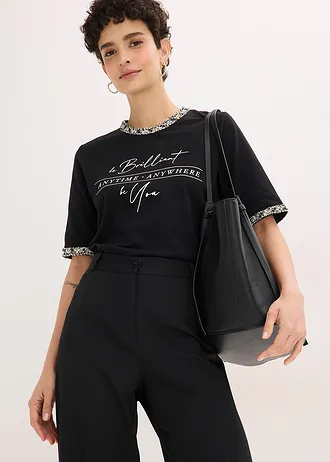 Shirt van biologisch katoen met applicatiezoom • zwart gedessineerd • bonprix online shop