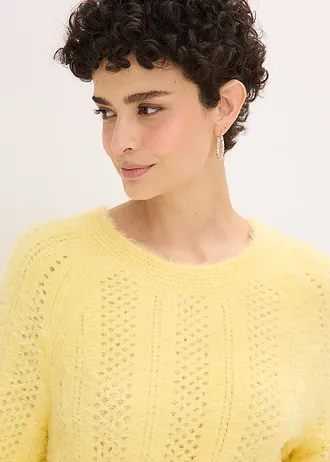 Pull ajouré en maille poilue • jaune clair • Boutique bonprix