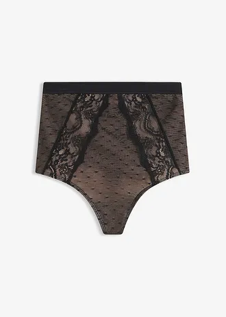 Stahovací kalhotky tanga s krajkou, střední tvarující efekt • černá • bonprix obchod