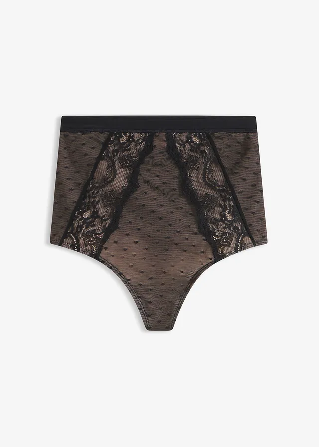 Corrigerende string met kant, Kleur: zwart