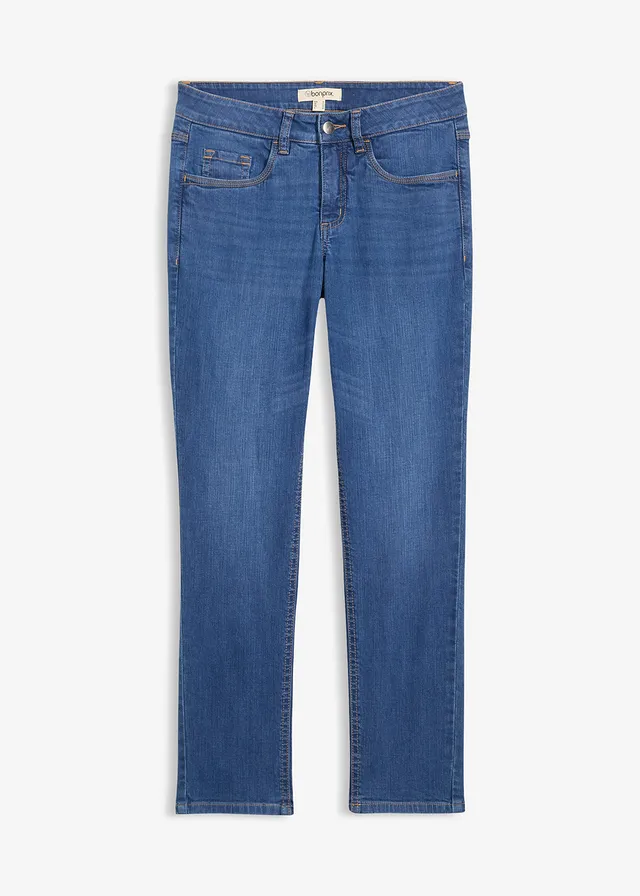 Jean slim taille mi-haute, Couleur: bleu denim used