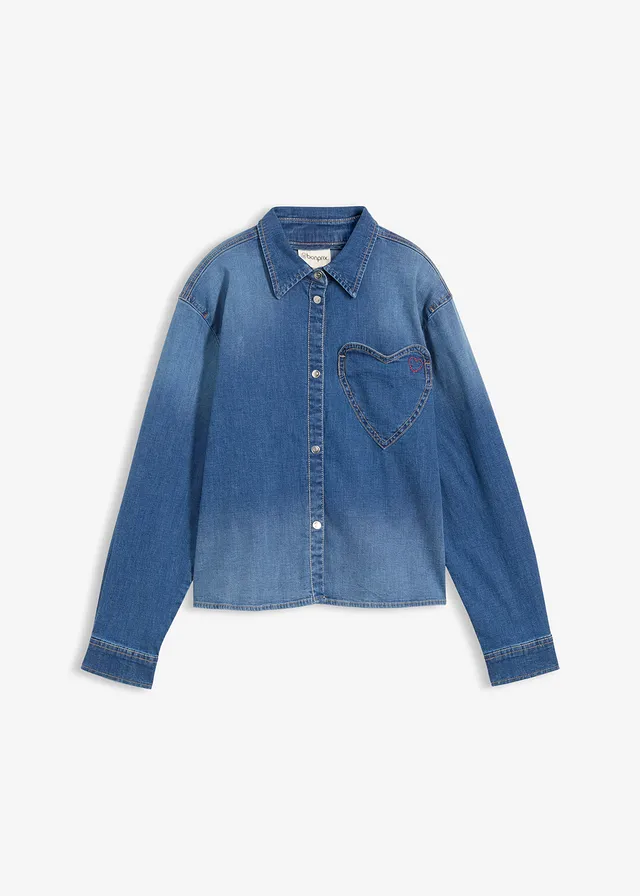 Chemise en jean, Couleur: bleu clair denim