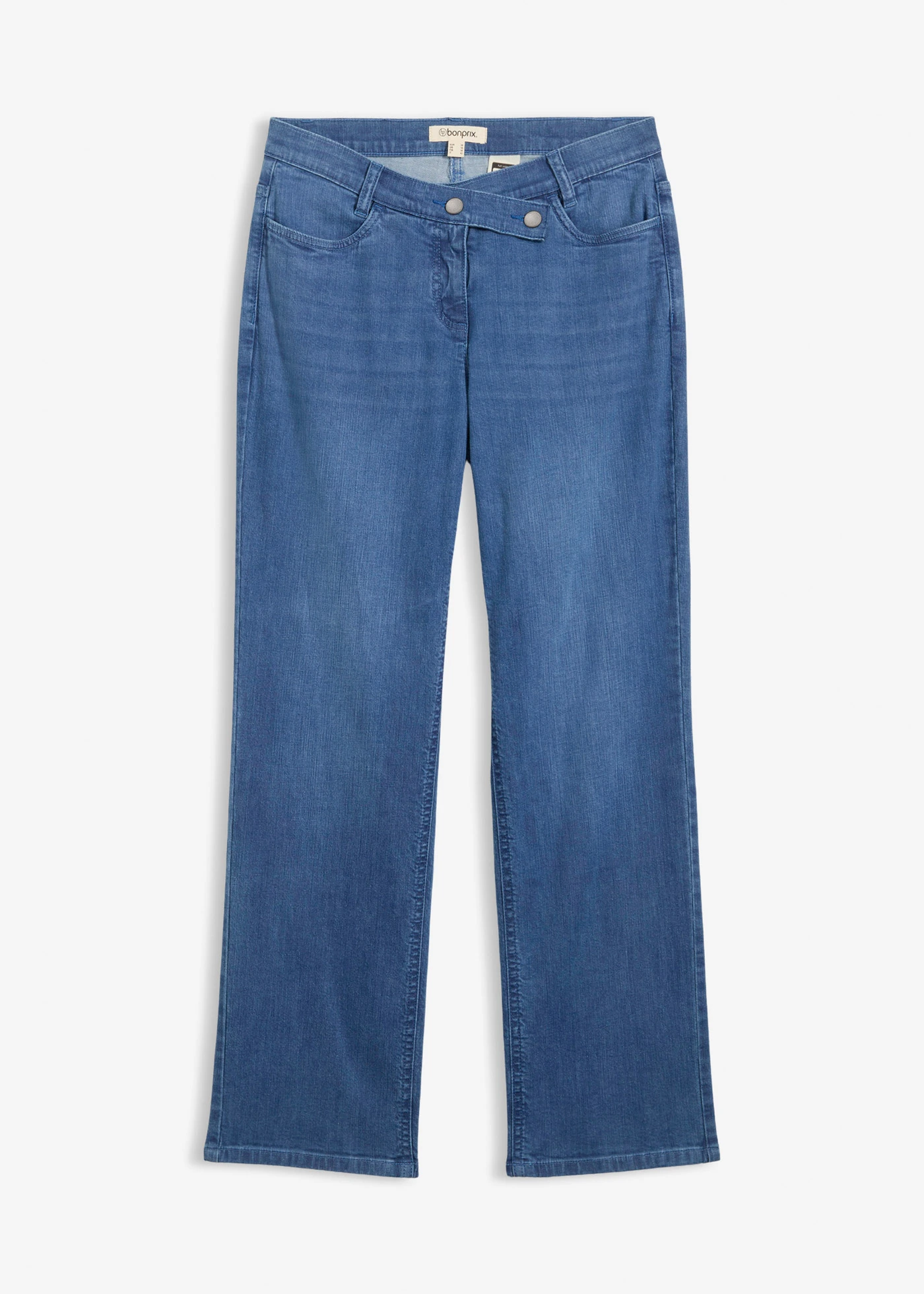 Luźne dżinsy straight, średni stan, bawełna organiczna • średni niebieski denim "used" • sklep bonprix