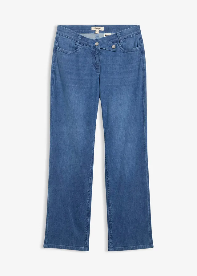 Blugi Loose Straight, Mid Waist, bumbac organic • albastru mediu denim uzat • magazin bonprix