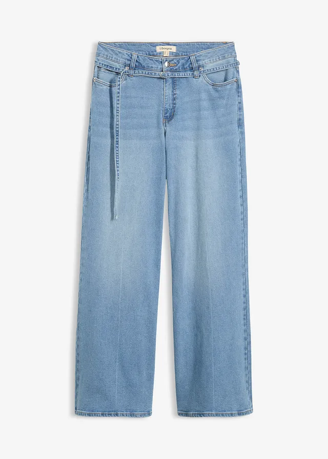 Jean large taille mi-haute, Couleur: bleu clair denim used