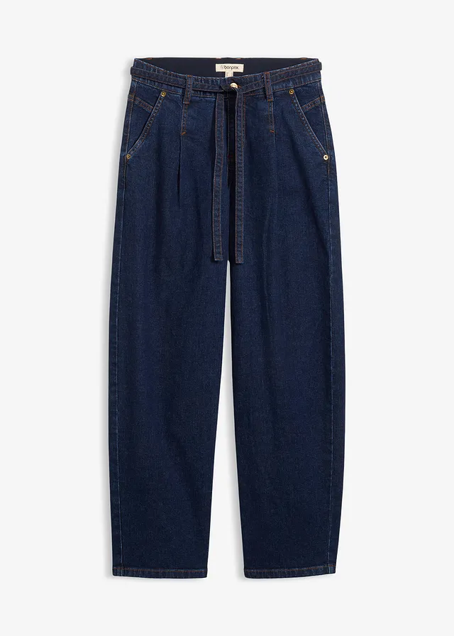 Jean barrel taille mi-haute • bleu foncé denim brut • Boutique bonprix
