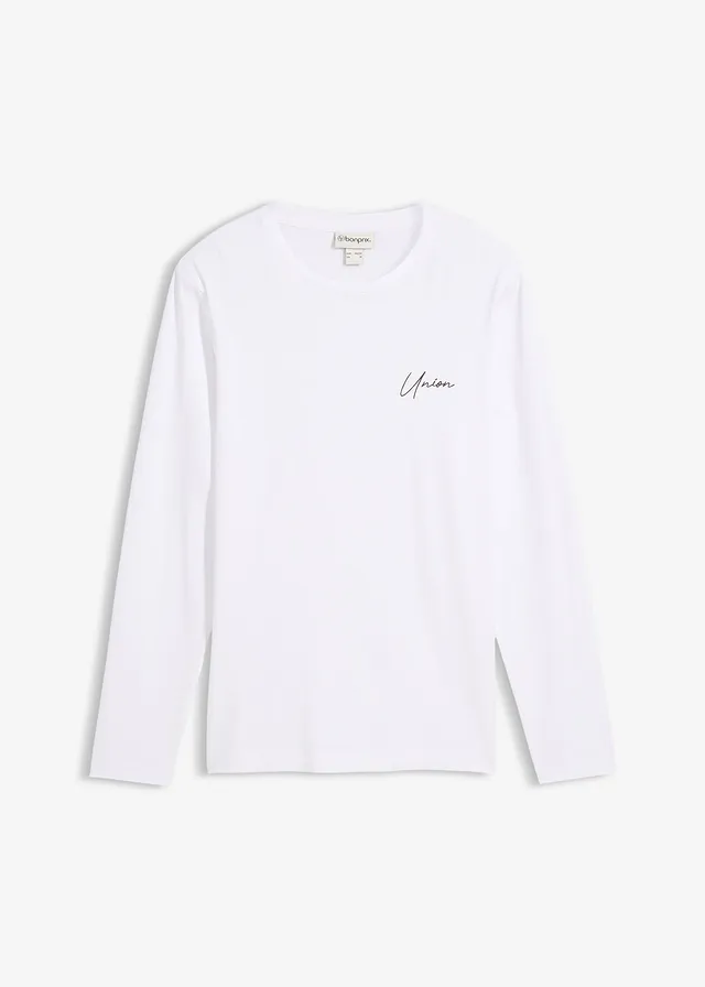 Bluzka z długim rękawem z bawełny organicznej, slim fit • biały • sklep bonprix