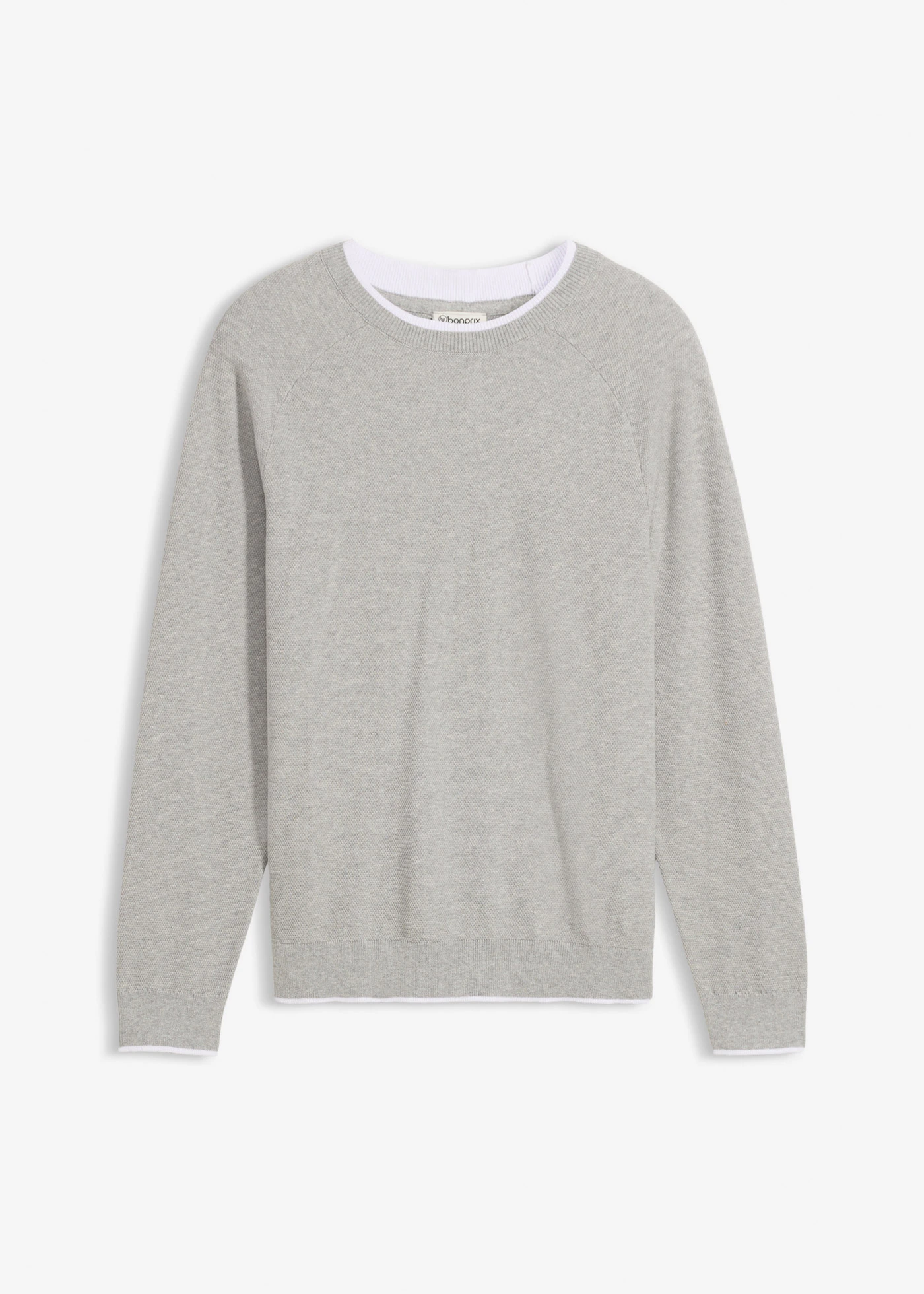 Fijn gebreide trui met dubbele kraag • lichtgrijs gemêleerd • bonprix online shop