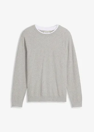 Fijn gebreide trui met dubbele kraag • lichtgrijs gemêleerd • bonprix online shop