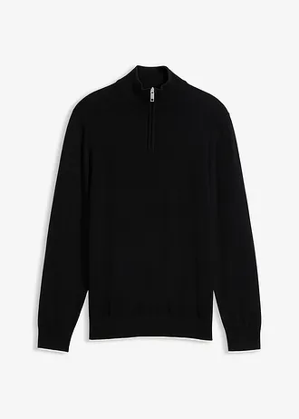 Elegantní svetr s límečkem na zip, s bavlnou • černá • bonprix obchod