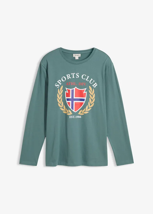 Longsleeve van puur katoen, Kleur: grijsgroen met print