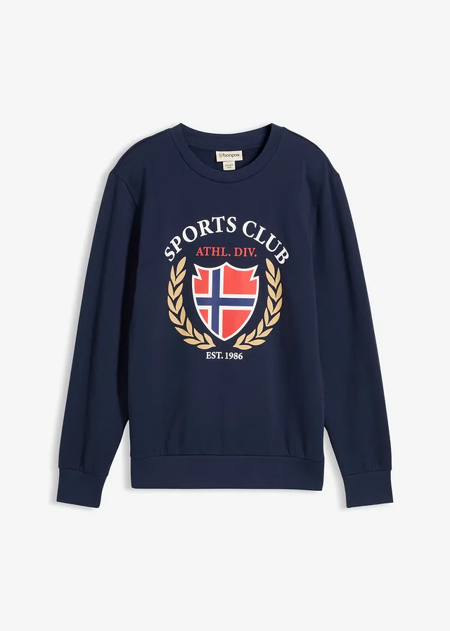 Sweater van puur katoen, Kleur: donkerblauw met print