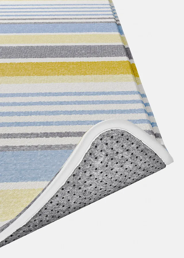 Tapis de bain à mémoire de forme, Couleur: bleu mat-jaune rayé
