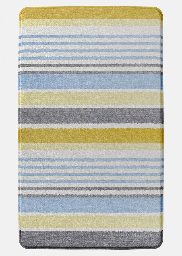 Tapis de bain à mémoire de forme, Couleur: bleu mat-jaune rayé