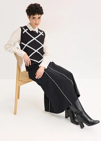 Pull sans manches à motif en maille poilue • noir-écru graphique • Boutique bonprix