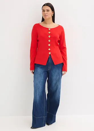 Pletený kabátek s šůskem a dekorativními knoflíky, barva: jahodová