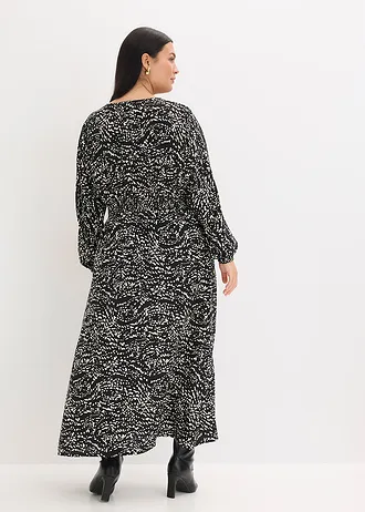 Maxi jurk van viscose, Kleur: zwart/wit gedessineerd
