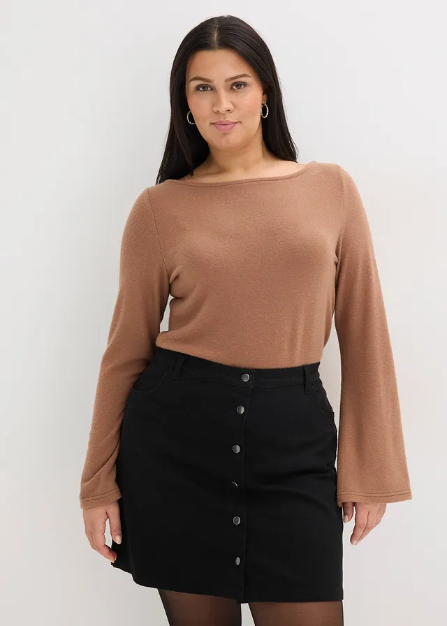 Longsleeve van een zachte viscosemix, Kleur: kastanjebruin
