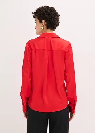 Blouse van prachtig satijn, Kleur: aardbeirood