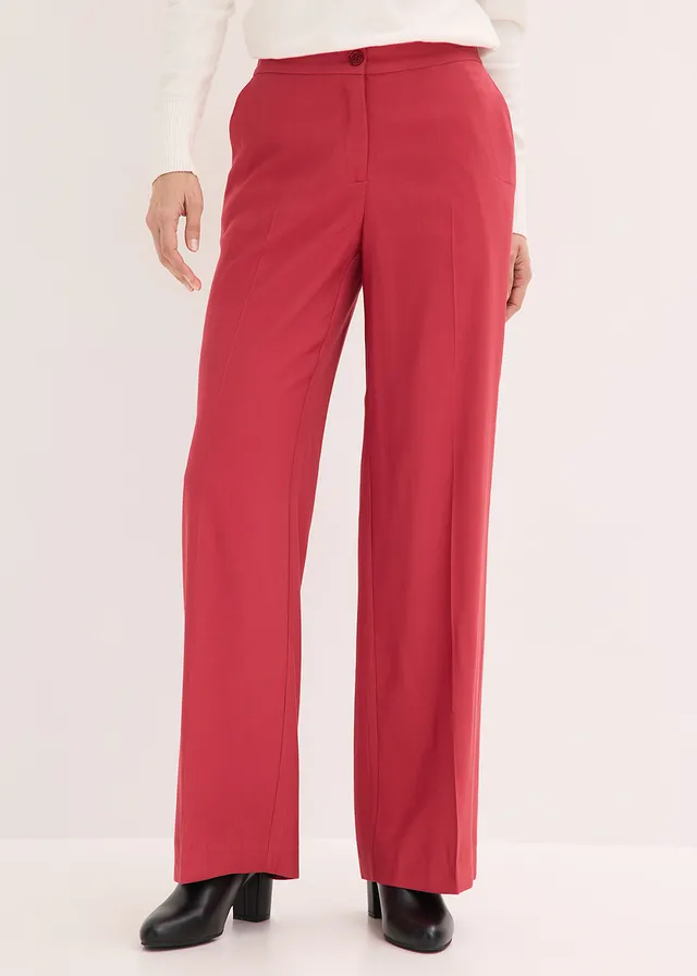 Lichte Marlene Dietrich broek met viscose, Kleur: kersenrood