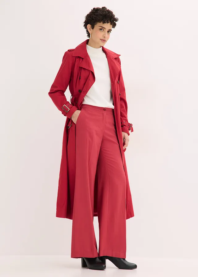 Lichte Marlene Dietrich broek met viscose, Kleur: kersenrood