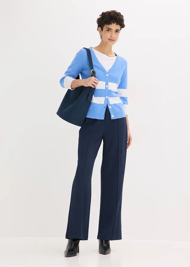 Pletený sveter z bavlny stredne modrá/biela pásikovaná