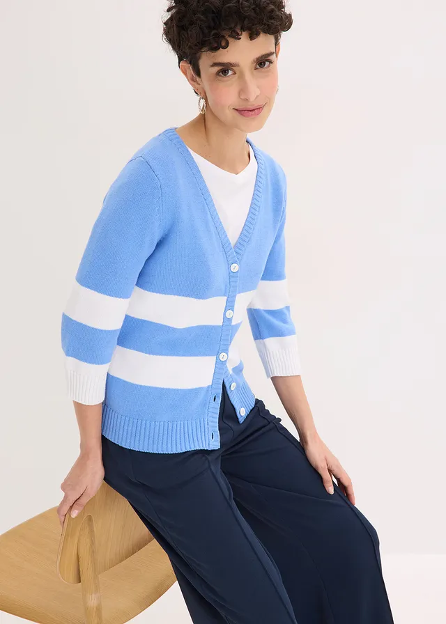 Gilet en maille de coton • bleu moyen/blanc rayé • product-page.page-title-suffix