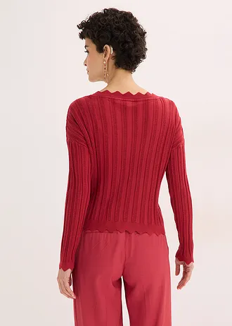 Gilet court en maille ajourée, Couleur: rouge cerise