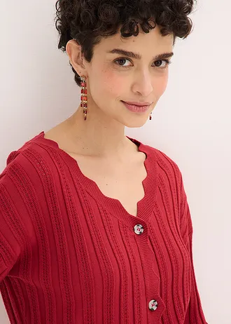 Gilet court en maille ajourée • rouge cerise • Boutique bonprix