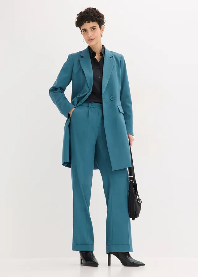 Lange blazer met V-hals, lange mouw pepergroen