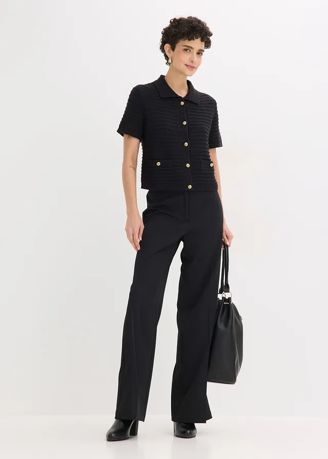 Gilet en maille à boutons décoratifs noir