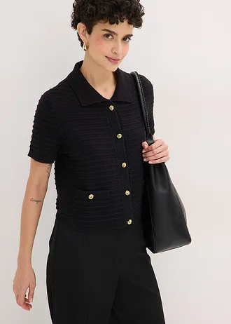 Gilet en maille à boutons décoratifs • noir • Boutique bonprix